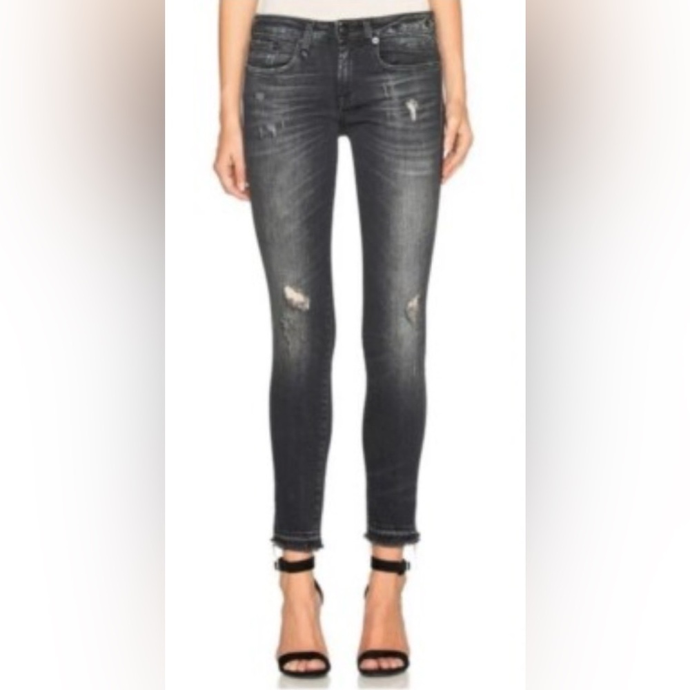 R13 Alison Crop Black Distressed Skinny Jeans